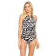 thumbnail image 1 of Ralph Lauren Women's Zebra High Neck Halterkini Top Brown Size 12, 1 of 3