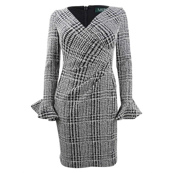 Lauren by Ralph Lauren Women's Plaid Ruched Dress (14, Black/White)
