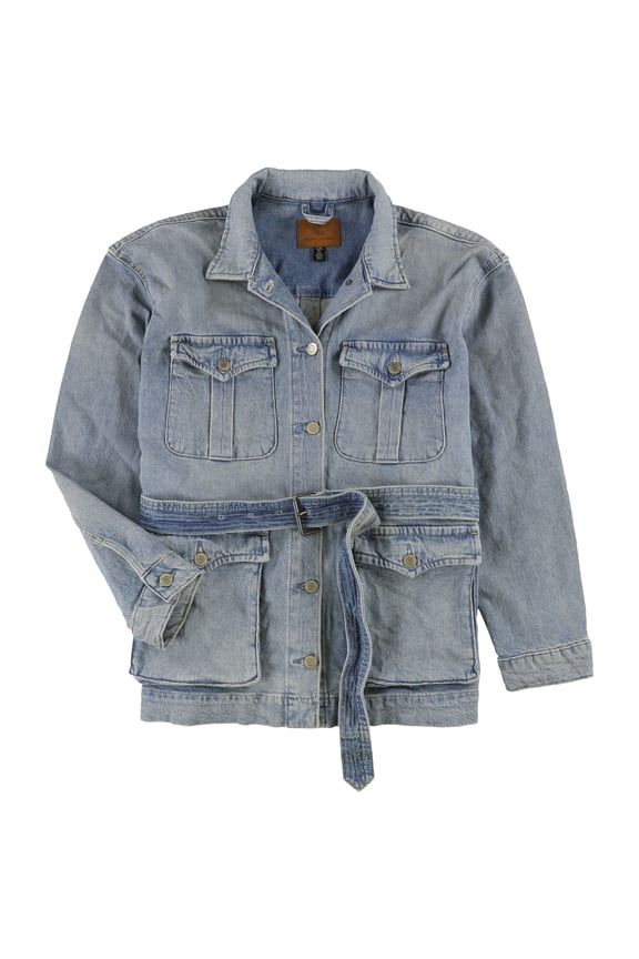 Womens Belted Field Jacket, Blue, X-Large