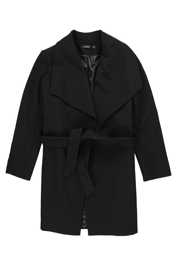 Womens Belted Solid Crepe Jacket, Black, Large