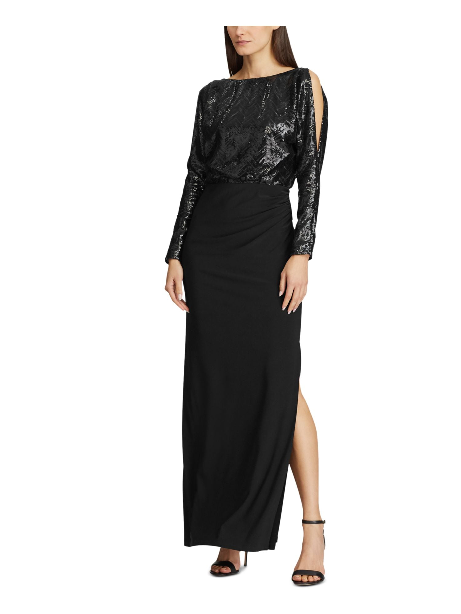 Ralph Lauren Women's Plaid Sleeveless V Neck Maxi Sheath Evening Dress Black Size 2 main image 0