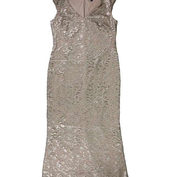 Ralph Lauren Womens Embroidered Gown Dress, Beige, 18