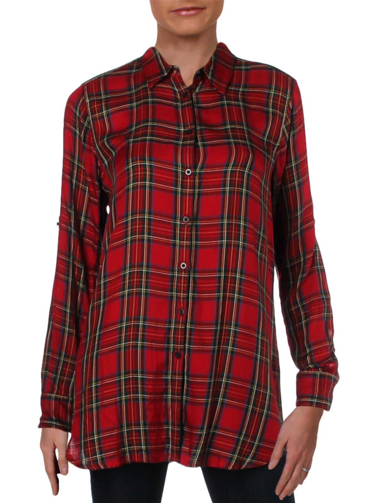 Ralph Lauren Womens Flannel Button Up Shirt, Red, Medium 