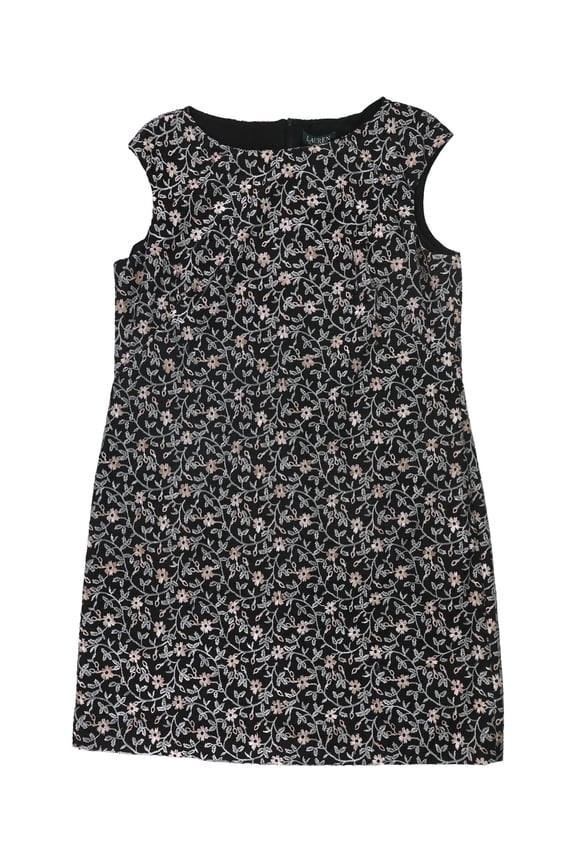 Womens Floral Lace Sheath Dress, Black, 14