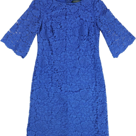 Ralph Lauren Womens Lace Floral Sheath Dress, Blue, 2