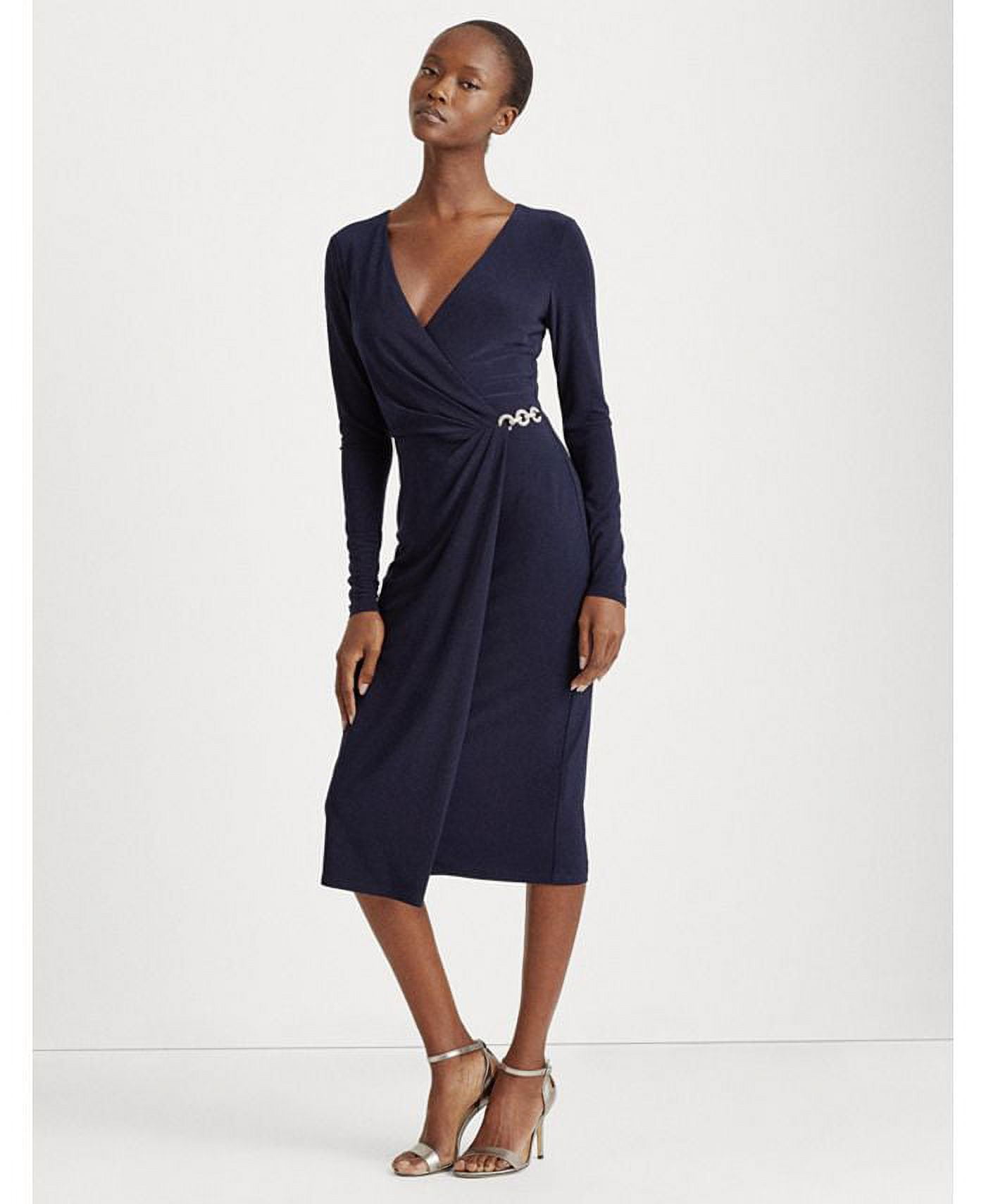Ralph Lauren Womens Matte Jersey Sheath Surplice Dress Blue 16