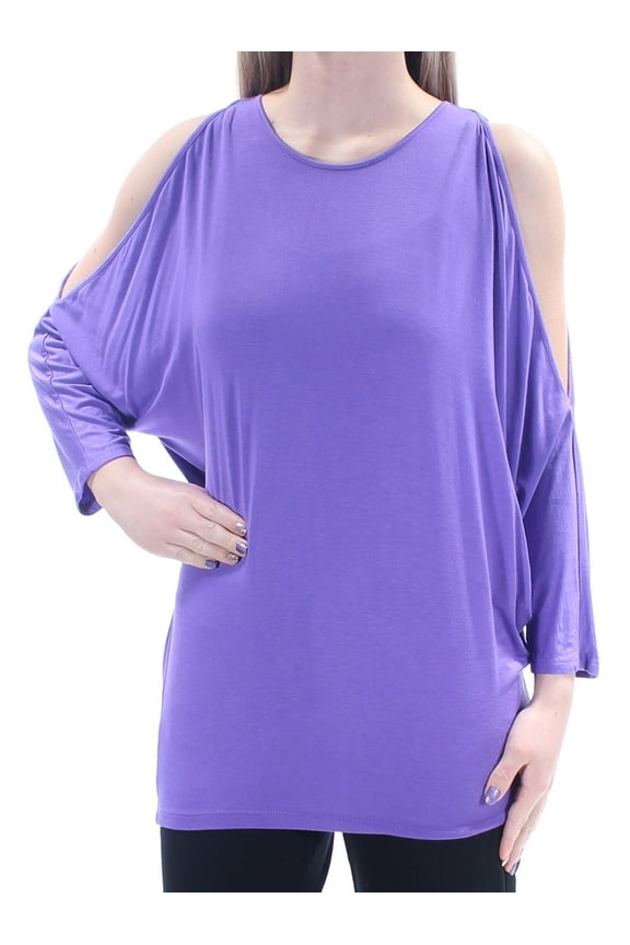 Ralph Lauren Womens Purple Cut Out 3/4 Sleeve Jewel Neck Top Size: XS