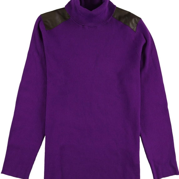 Ralph Lauren Womens Ribbed Elbow Faux Leather Patch Pullover Sweater, Purple, Plus Size, 2X