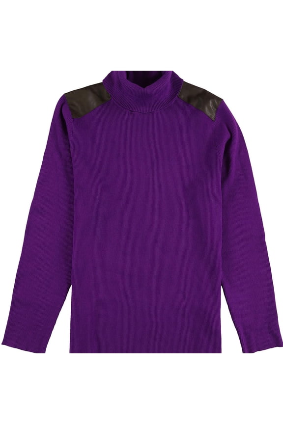 Womens Ribbed Elbow Faux Leather Patch Pullover Sweater, Purple, Plus Size, 2X