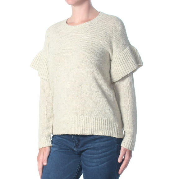 Ralph Lauren Womens Ruffle Long Sleeve Pullover Sweater, Beige, X-Small