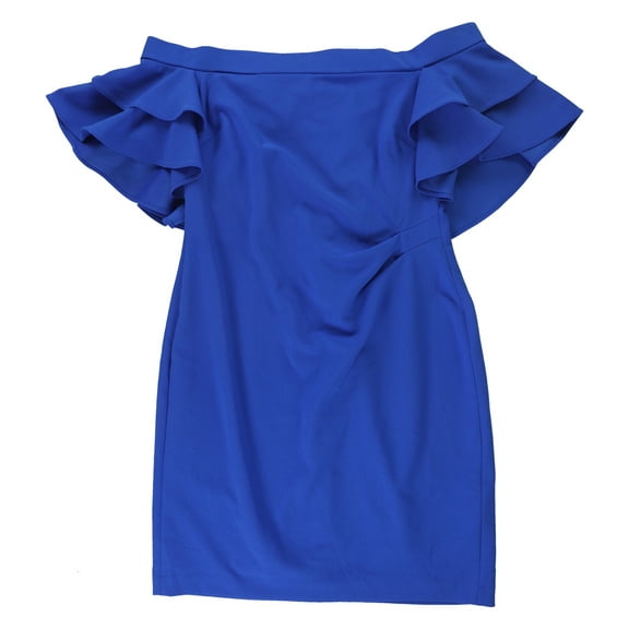 Ralph Lauren Womens Ruffle Off-Shoulder Dress, Blue, Petite, 12P