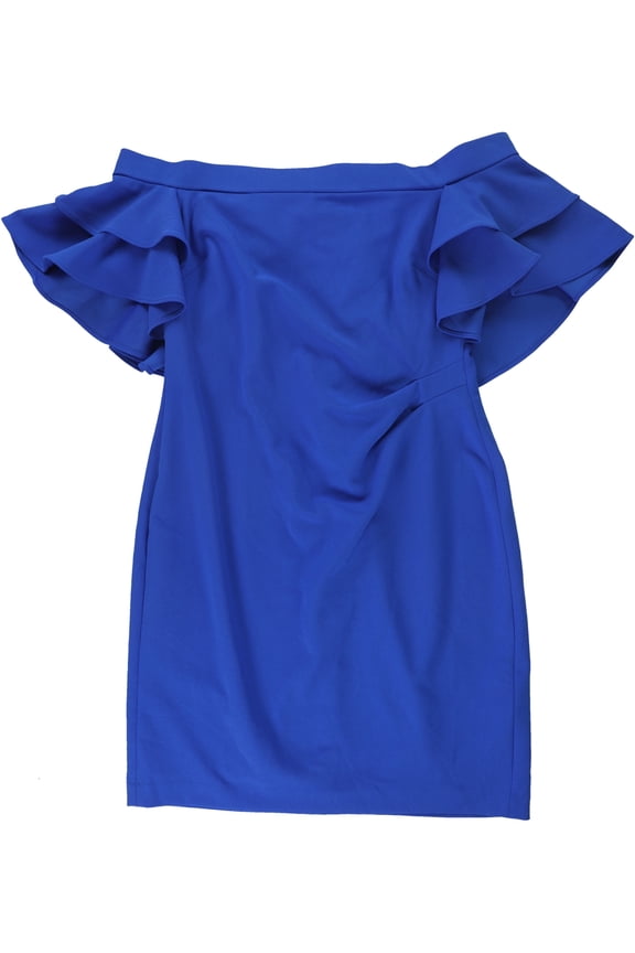 Womens Ruffle Off-Shoulder Dress, Blue, Petite, 12P