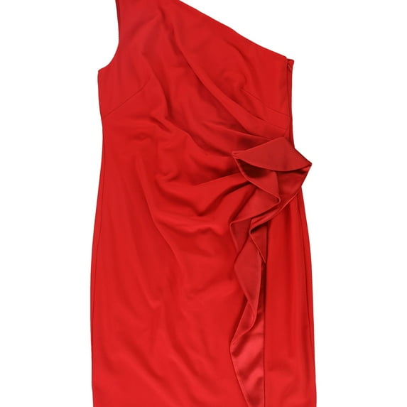 Ralph Lauren Womens Ruffle One Shoulder Dress, Red, 12