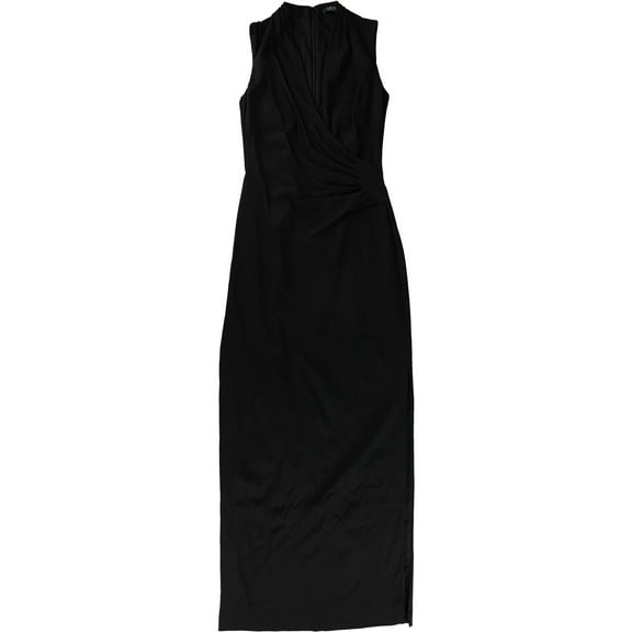 Ralph Lauren Womens Runched Gown Dress, Black, 4