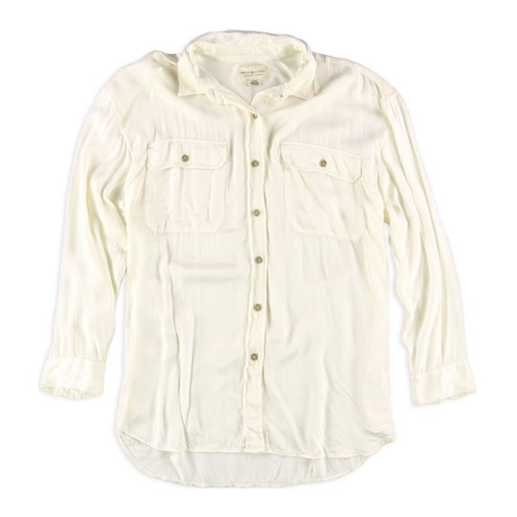 Ralph Lauren Womens Satin Military Button Up Shirt, Off-White, X-Large