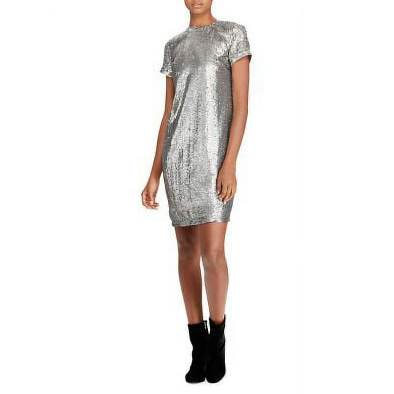 Ralph Lauren Womens Sequin Shirt Dress, Metallic, 14