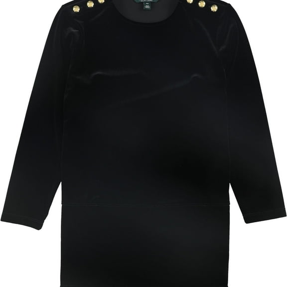 Ralph Lauren Womens Velvet Tunic Blouse, Black, Petite, PM