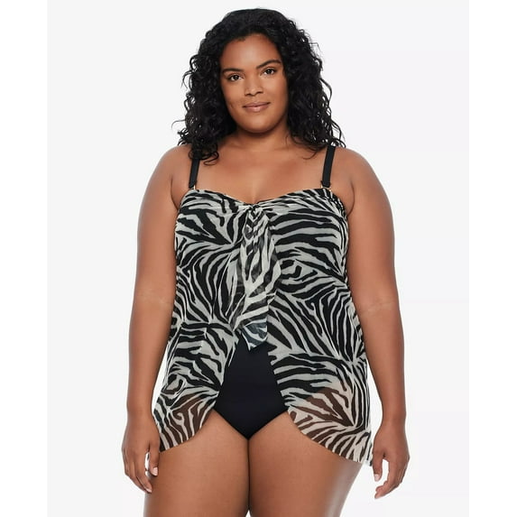 Ralph Lauren ZEBRA Plus Size Overlay Tummy Control One Piece Swimsuit, US 18W