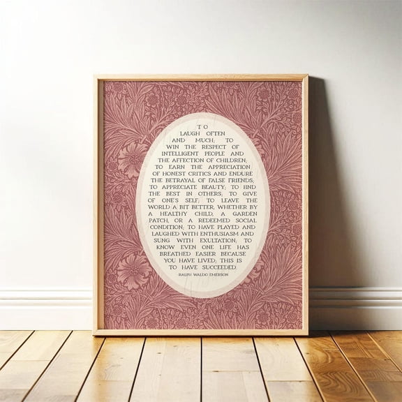 Ralph Waldo Emerson "Success" Poem Print: William Morris Rose Art #1919, Unframed Canvas Size 8x12