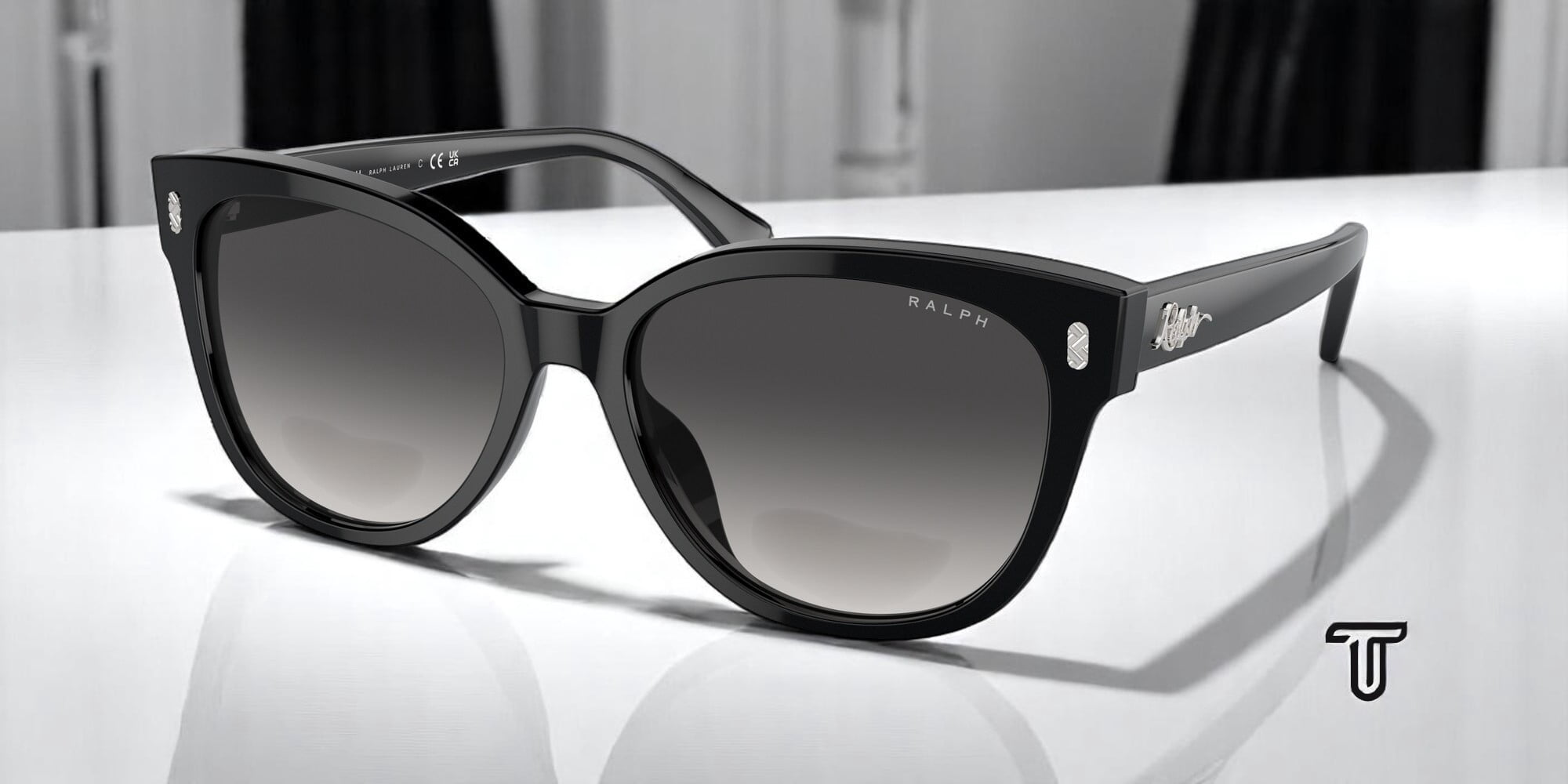 Ralph by Ralph Lauren RA 5305U Plastic Womens Cat-Eye Sunglasses Shiny Black 56mm Adult