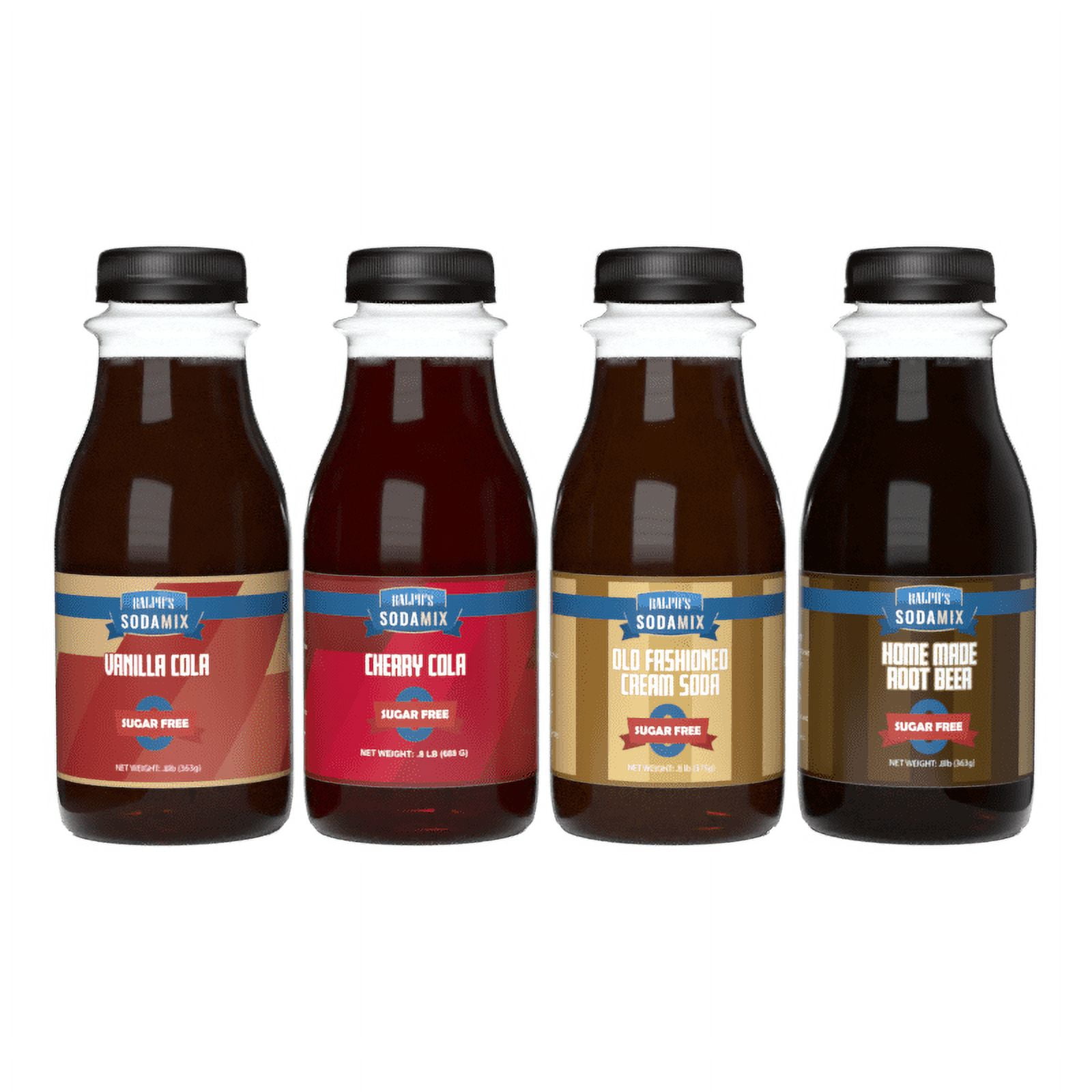 Ralph's SUGAR FREE Sparkling Water Sodamix Flavors | Cherry Cola | Root Beer | Vanilla Cola | Cream Soda | Four 12oz Bottles