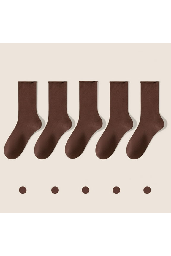5 Pairs Women's Cotton Socks - Coffee Color, Free Size, Soft & Breathable for Everyday Daily Wear