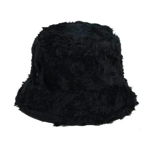 absanyy Fuzzy Bucket Hat for Women - Cozy Polyester Winter Hat, Free Size, Black