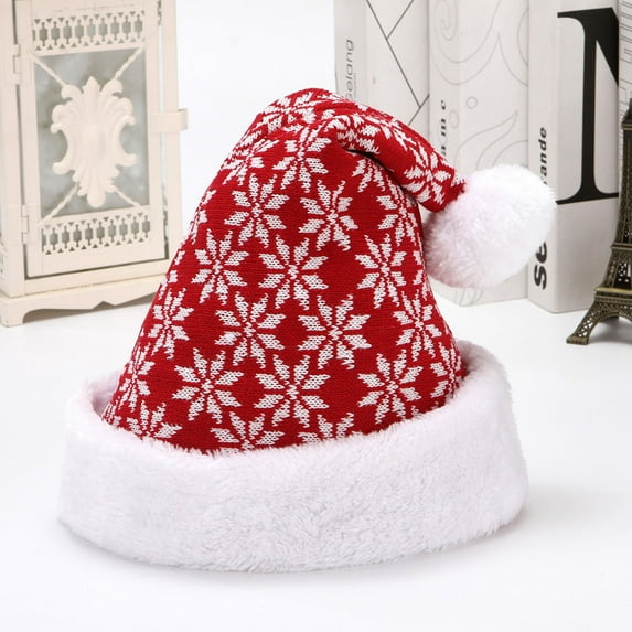 absanyy Santa Hat for Women, Red Classic Design with Snowflakes & Pom Pom, Free Size, Soft Cloth, Comfortable for Christmas Party & Family Photos