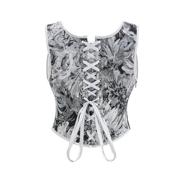 absanyy Vintage Corset for Women, Floral Print Lace Up Back Bustiers, Bow Detail Waist Cincher Shaping, Square Neck Sleeveless, Versatile for Party & Daily Wear