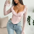 thumbnail image 1 of absanyy Vintage Women's Lace Corset Top - Army Green, Long Sleeve Square Ruffled Neckline, Shaping Sexy, Party Casual, 1 of 3