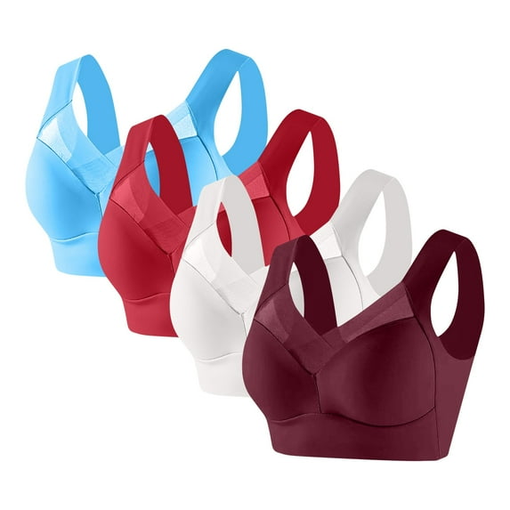 absanyy Women 5XL Plus Size Wireless Bra 4 Pack - Wine, Comfortable Racerback for Loungewear Yoga Sleep Everyday Wear