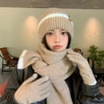 thumbnail image 1 of absanyy Women's 3-Piece Winter Hat Scarf Gloves Set - Khaki, Free Size | Touchscreen Compatible, Cozy Nylon-Spandex, Matching Design for Cold Weather, 1 of 6