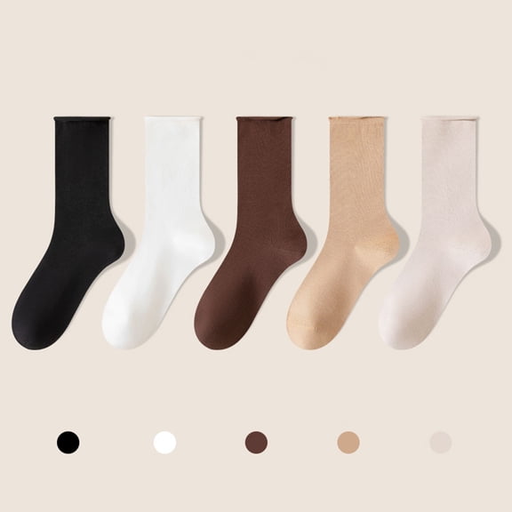 VONCOS Women's 5 Pack Cotton Socks - Beige, Free Size, Soft & Breathable Moisture Wicking for Daily/Home/Office Wear