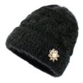 thumbnail image 1 of absanyy Women's Acrylic Cable Knit Beanie with Flower Brooch - Black, Free Size, Warm Fuzzy & Machine Washable for Fall Winter, 1 of 3