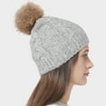 thumbnail image 1 of absanyy Women's Acrylic Cable Knit Beanie with Fluffy Pom Pom - Ribbed Brim, Free Size, Gray - Warm Winter Hat for Daily Use & Gifting, 1 of 7