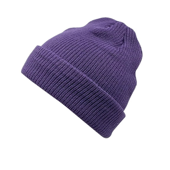 absanyy Women's Acrylic Cuffed Beanie - Purple, Free Size, Warm Winter Hat, Stretchy Ribbed Knit, Machine Washable for Cold Weather & Daily Wear