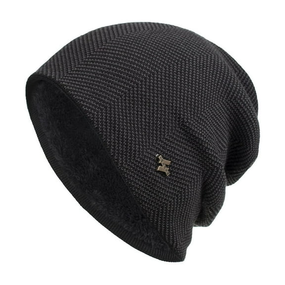 absanyy Women's Acrylic Warm Beanie - Fleece Lined, Herringbone Slouchy, Windproof, One Size Fits Most, Black