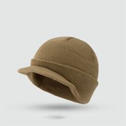 VONCOS Women's Acrylic Warm Ribbed Beanie with Brim - Free Size, Khaki - Stretchy, Windproof for Winter Daily & Outdoor Use