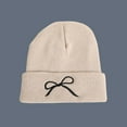 thumbnail image 1 of absanyy Women's Beanie - Trendy Bow Embroidery, Size M, Beige - Warm for Fall Winter, Soft Stretchy, Stylish Gift for Fashion Lovers, 1 of 3