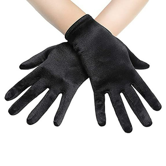 absanyy Women's Black Satin Gloves - Vintage Style, Free Size (One Size Fits Most) - for Prom, Wedding, Daily Wear - Wrinkle-Resistant, Soft Polyester