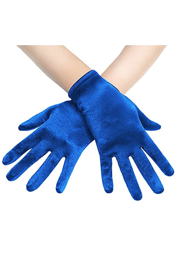 Women's Blue Satin Gloves - One Size Fits Most for Wedding, Prom, Vintage Parties & Daily Fashion