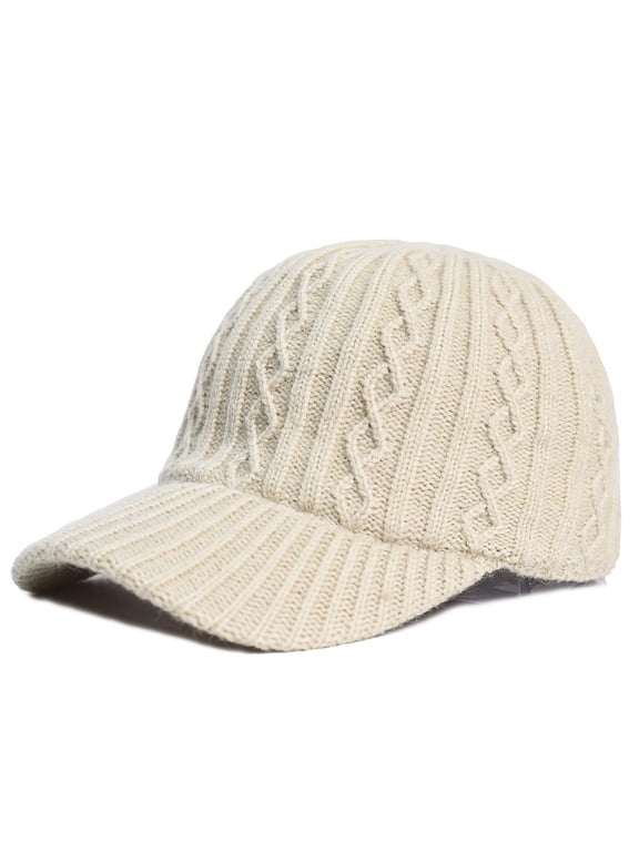 Women's Cable Knit Baseball Cap - Stretchy Warm Beige Knit Hat, Free Size, Fashion Versatile for Fall Winter Daily Outdoor Use