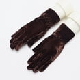 thumbnail image 1 of absanyy Women's Coffee Velvet Gloves - Vintage-Inspired Ruffled Cuff, Free Size, Warm for Winter, Holiday Parties & Daily Wear, 1 of 3