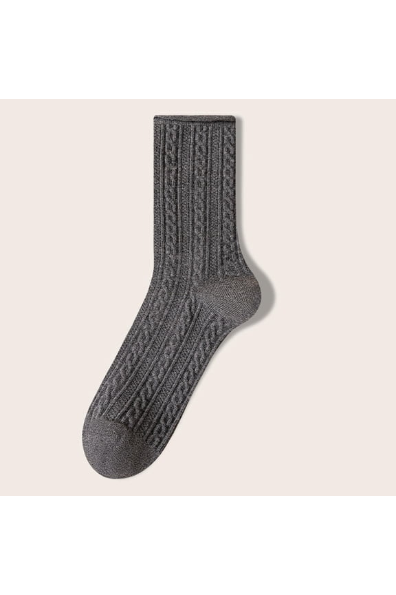 Zunfeo Women's Comfortable Cotton Cable Knit Socks - Dark Gray, One Size Fits All, Everyday/Office Wear, Soft Breathable, 1 Pair