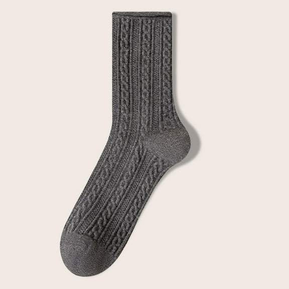 Zunfeo Women's Comfortable Cotton Cable Knit Socks - Dark Gray, One Size Fits All, Everyday/Office Wear, Soft Breathable, 1 Pair