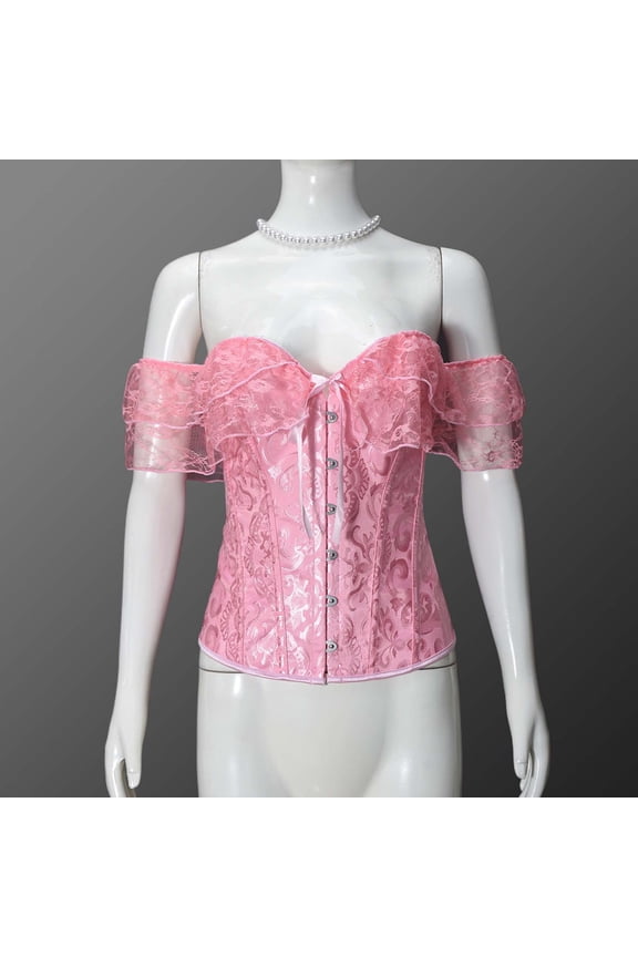 Women's Corset Top Off Shoulder, Ruffled Lace Collar Stretchy, Vintage Romantic Gothic Blouse for Date Night Clubbing