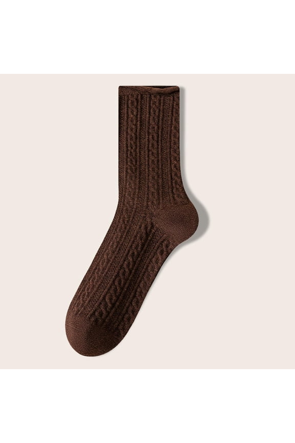 Women's Cotton Cable Knit Socks - Brown, One Size Fits Most, Comfy Breathable for Everyday & Office Wear, 1 Pair