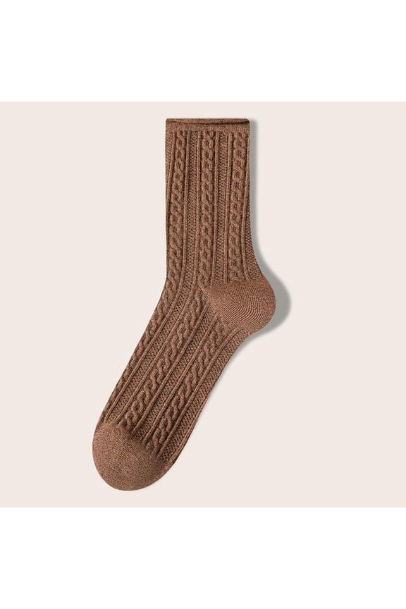 Zunfeo Women's Cotton Cable Knit Socks - Comfortable Breathable, Coffee Color, One Size Fits Most for Everyday Office Home Casual Wear