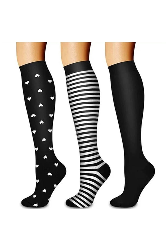 Women's Cotton Knee High Socks, 3 Pack Green (Size M) - Everyday Casual Warm Socks for Women, Heart/Stripe/Solid Design