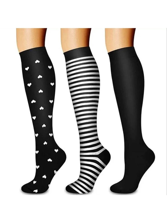 Women's Cotton Knee High Socks, 3 Pack Green (Size M) - Everyday Casual Warm Socks for Women, Heart/Stripe/Solid Design